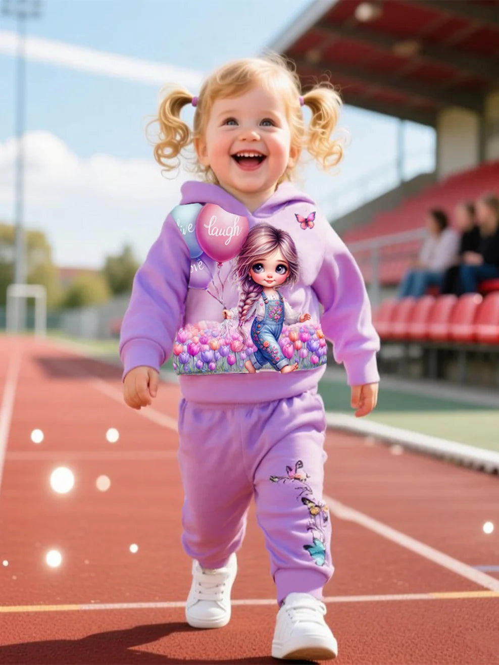 Autumn Winter Toddler Baby Girls Fleece Clothes Set Cute Cartoon Butterfly Printed Hooded Sweatshirt Sweatpants 2Pcs Outfit 1-6Y