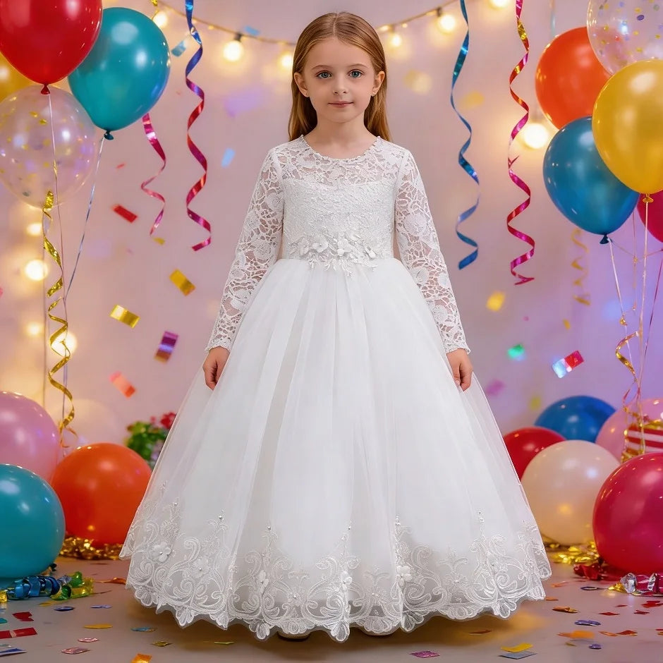 girls dress Long dresses for girls aged 4-12 Birthday dress Gorgeous and elegant beauty pageant dress Wedding flower girl dress