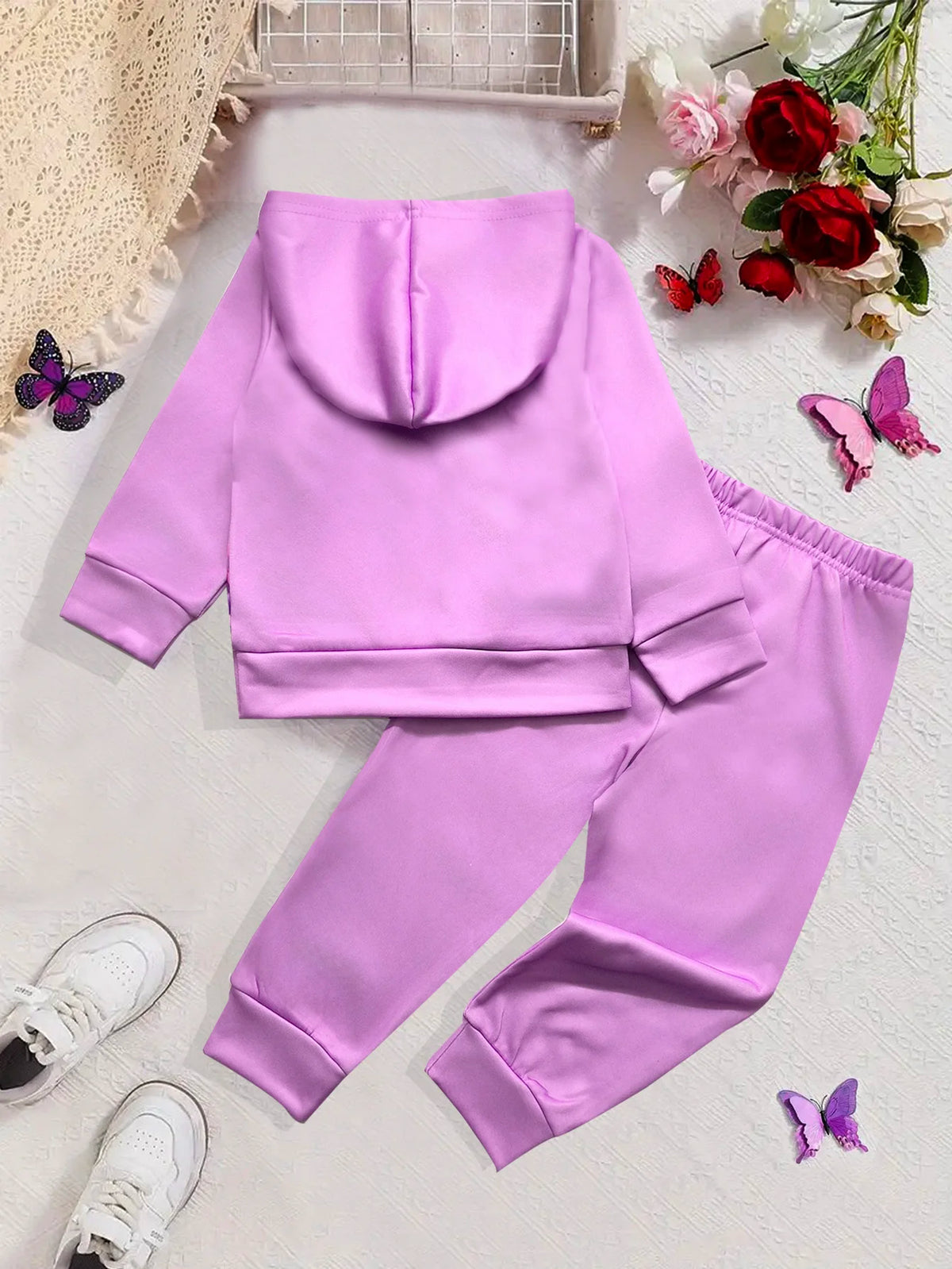 Autumn Winter Toddler Baby Girls Fleece Clothes Set Cute Cartoon Butterfly Printed Hooded Sweatshirt Sweatpants 2Pcs Outfit 1-6Y