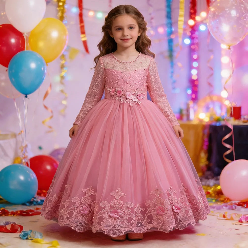 girls dress Long dresses for girls aged 4-12 Birthday dress Gorgeous and elegant beauty pageant dress Wedding flower girl dress