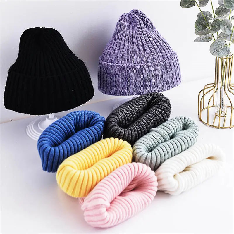Autumn Winter Baby Hats for Newborn Boys Crochet Bonnet Toddler Girl Cap Children Ribbed Knitted Beanie Hat Photography Props