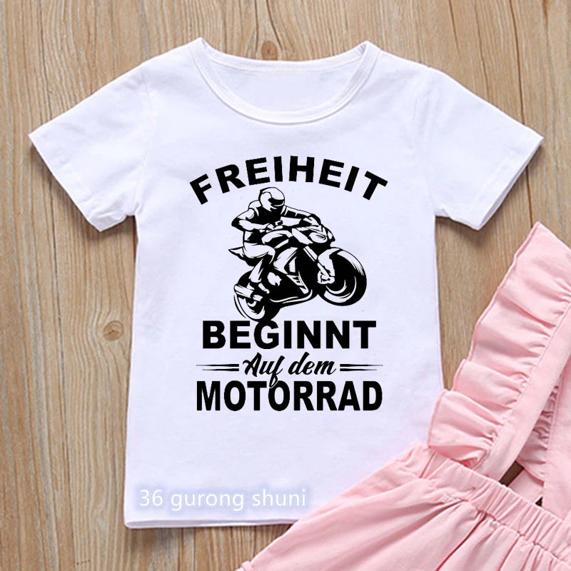 T-shirt for boys Cool motorcycle cartoon print boy clothes  casual kids tshirt summer hiphop teen t shirt white yellow tops