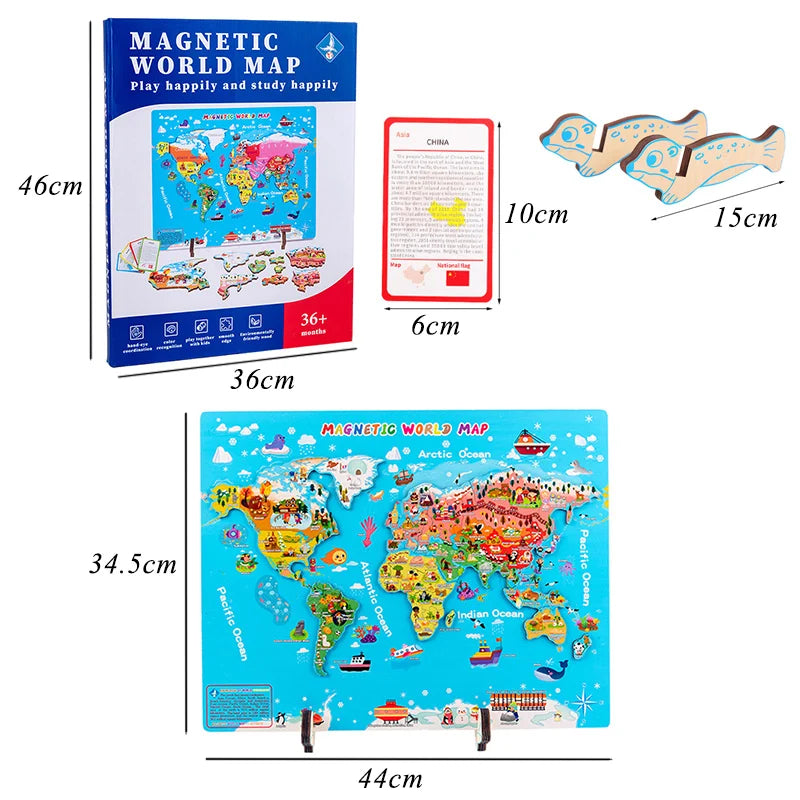 English Version Magnetic World Map Puzzles Children Toys National Cognitive Geography Knowledge Learn Montessori Educational Toy