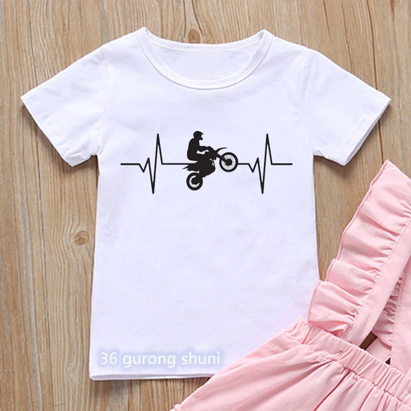 T-shirt for boys Cool motorcycle cartoon print boy clothes  casual kids tshirt summer hiphop teen t shirt white yellow tops