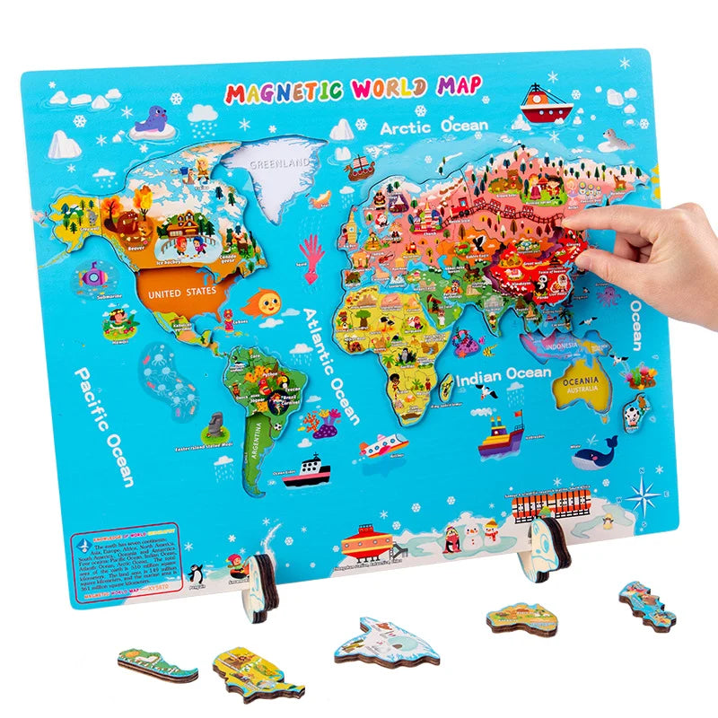 English Version Magnetic World Map Puzzles Children Toys National Cognitive Geography Knowledge Learn Montessori Educational Toy