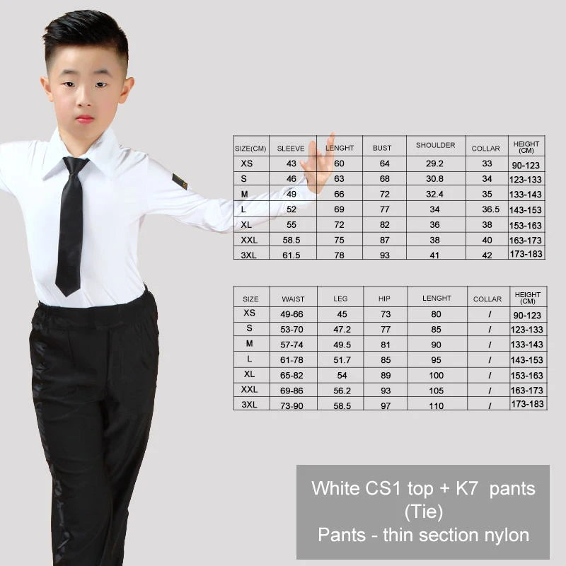 Boy Kids Adult Latin Costume Shirt Pants Tie White Boys Latin Dance Costumes 3 Pieces Suit Modern Ballroom Tango Rumba