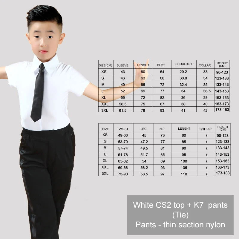 Boy Kids Adult Latin Costume Shirt Pants Tie White Boys Latin Dance Costumes 3 Pieces Suit Modern Ballroom Tango Rumba