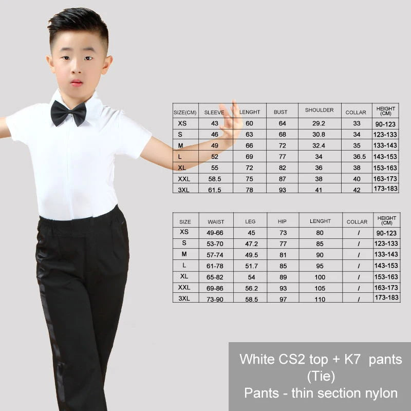 Boy Kids Adult Latin Costume Shirt Pants Tie White Boys Latin Dance Costumes 3 Pieces Suit Modern Ballroom Tango Rumba