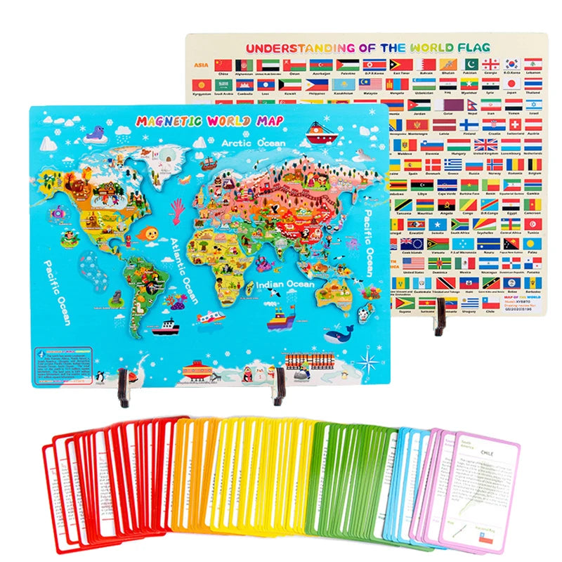 English Version Magnetic World Map Puzzles Children Toys National Cognitive Geography Knowledge Learn Montessori Educational Toy