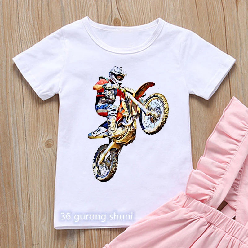 T-shirt for boys Cool motorcycle cartoon print boy clothes  casual kids tshirt summer hiphop teen t shirt white yellow tops