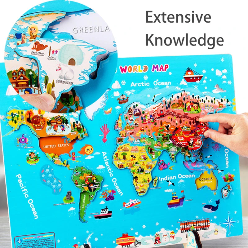 English Version Magnetic World Map Puzzles Children Toys National Cognitive Geography Knowledge Learn Montessori Educational Toy