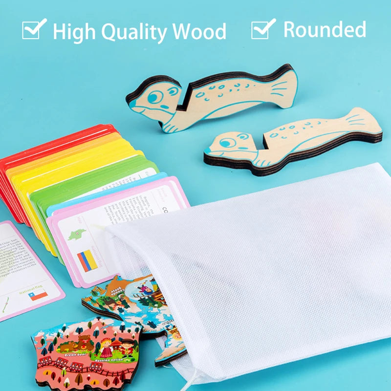 English Version Magnetic World Map Puzzles Children Toys National Cognitive Geography Knowledge Learn Montessori Educational Toy