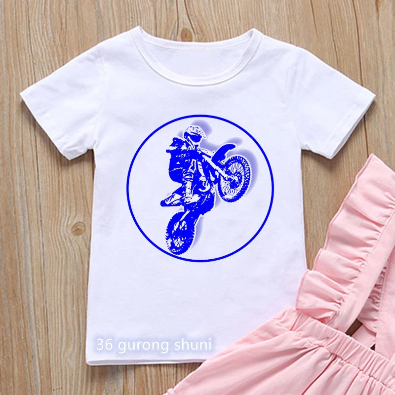 T-shirt for boys Cool motorcycle cartoon print boy clothes  casual kids tshirt summer hiphop teen t shirt white yellow tops