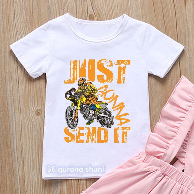 T-shirt for boys Cool motorcycle cartoon print boy clothes  casual kids tshirt summer hiphop teen t shirt white yellow tops