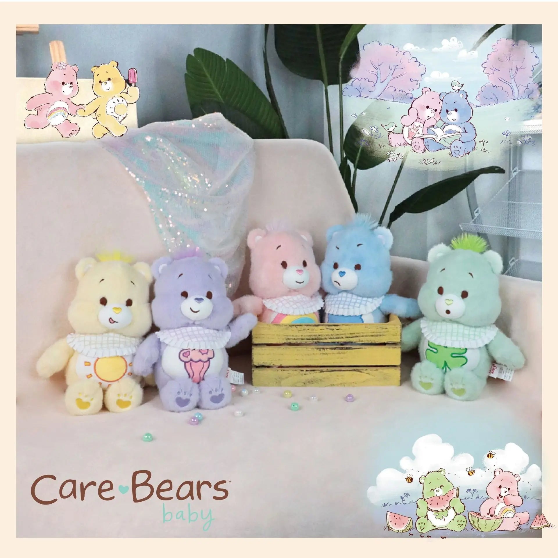 Genuine Carebears New Bib Bear Baby Plush Toy Rainbow Bear Doll Doll Companion Gift