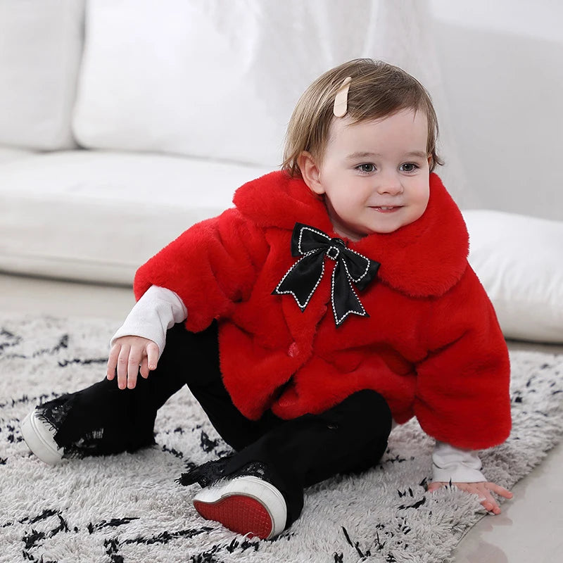 2026 New Winter Jacket For Baby Girl Clothes Fashion Christmas Princess Cloak Autumn Warm Faux Fur Girls Coat Plush Baby Outwear