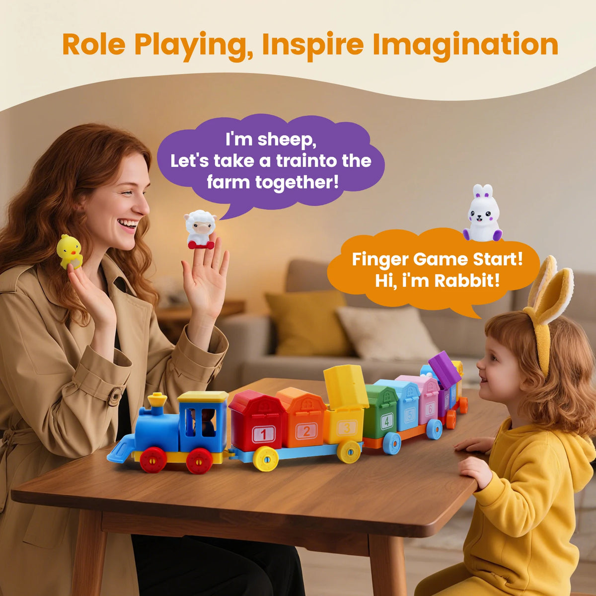 Montessori Train Toy Set Toddler Early Educational Learning Toys Counting Sorting Toys Fine Motor Finger Puppets Games For Kid