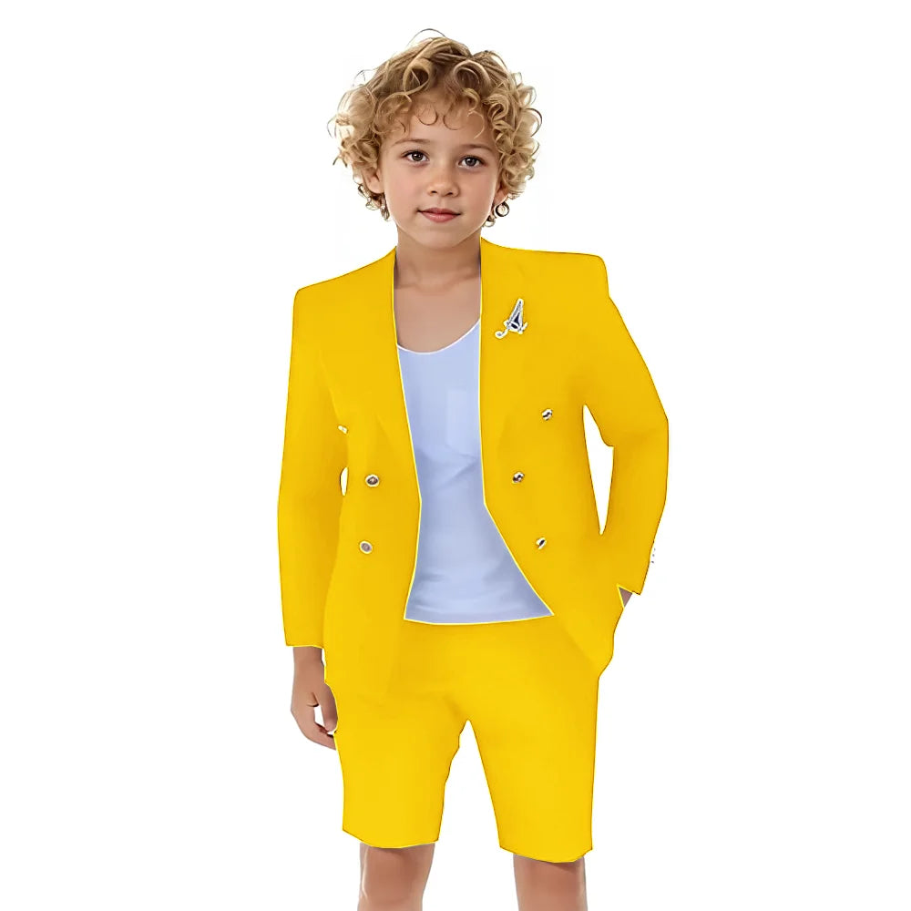 Boys Shorts Suit for Summer 2 Piece Slim Fit Double Breasted Beach Wedding Tuxedo Kids Formal Suit Outfit