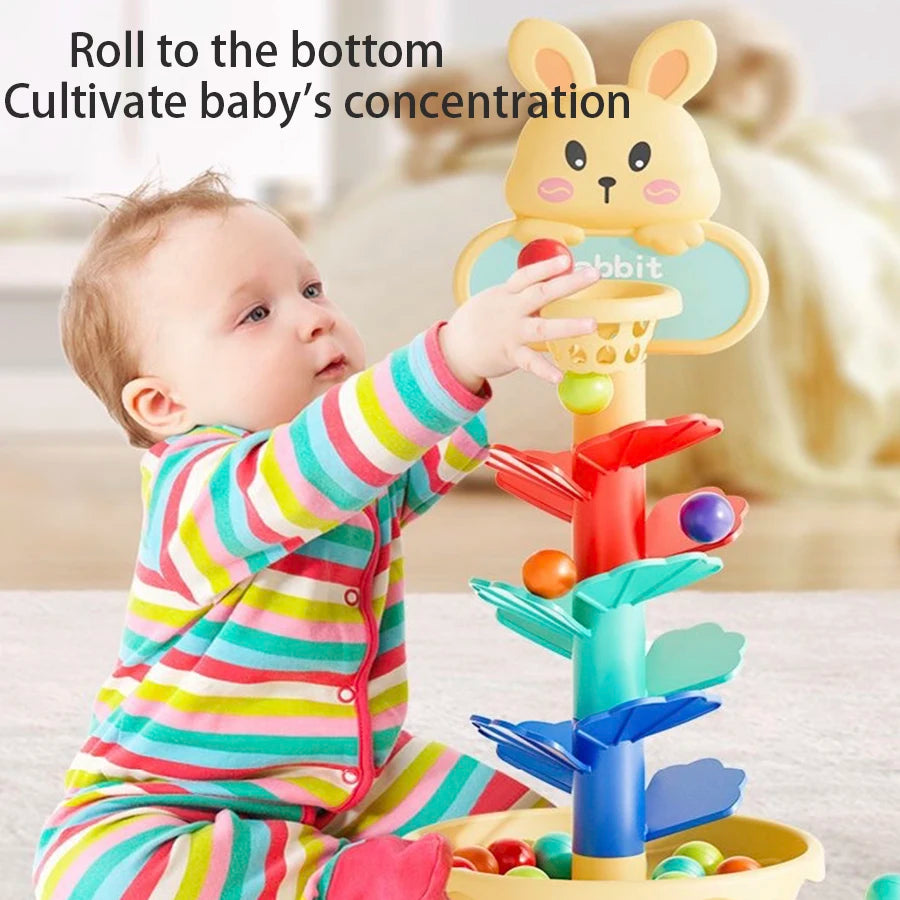 Montessori Baby Toy Rolling Ball Tower, Educational Game Baby Stacking Track Spinner, Baby Development Toys