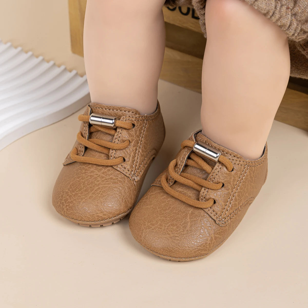 Boys Girls Shoes Retro Leather Casual Sneakers Lace Up Wear-resistant Rubber Soft Anti-slip Sole Toddler First Walkers 2-colors
