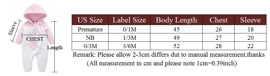Winter Baby Girls Rompers Long Sleeve Hooded Design Premature Cotton Thicken Cartoon Clothes