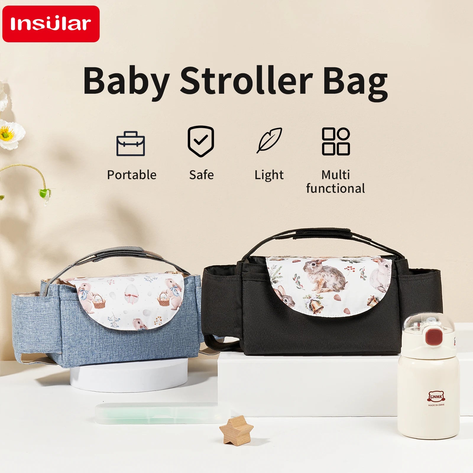 Baby Cartoon Stroller Bag Mommy Packs Stroller Hanging Bags Infant Diaper Nappy Packets Feeding Bottle Sacks Portable Waterproof