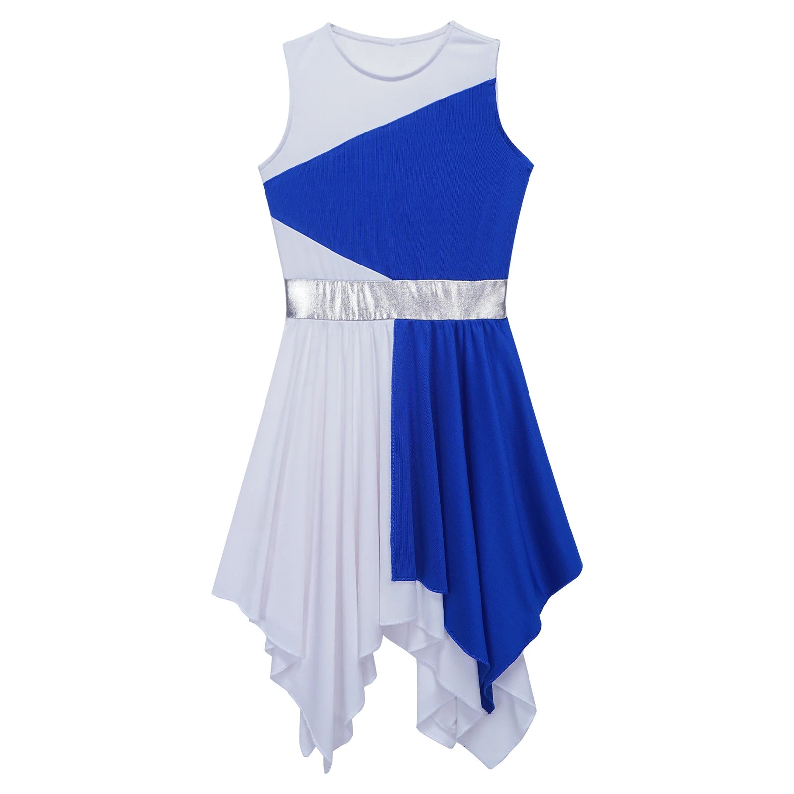 Kids Girls Modern Lyrical Ballroom Dance Dress Church Choir Praise Costume Sleeveless Asymmetrical Hem Contrast Color Gown