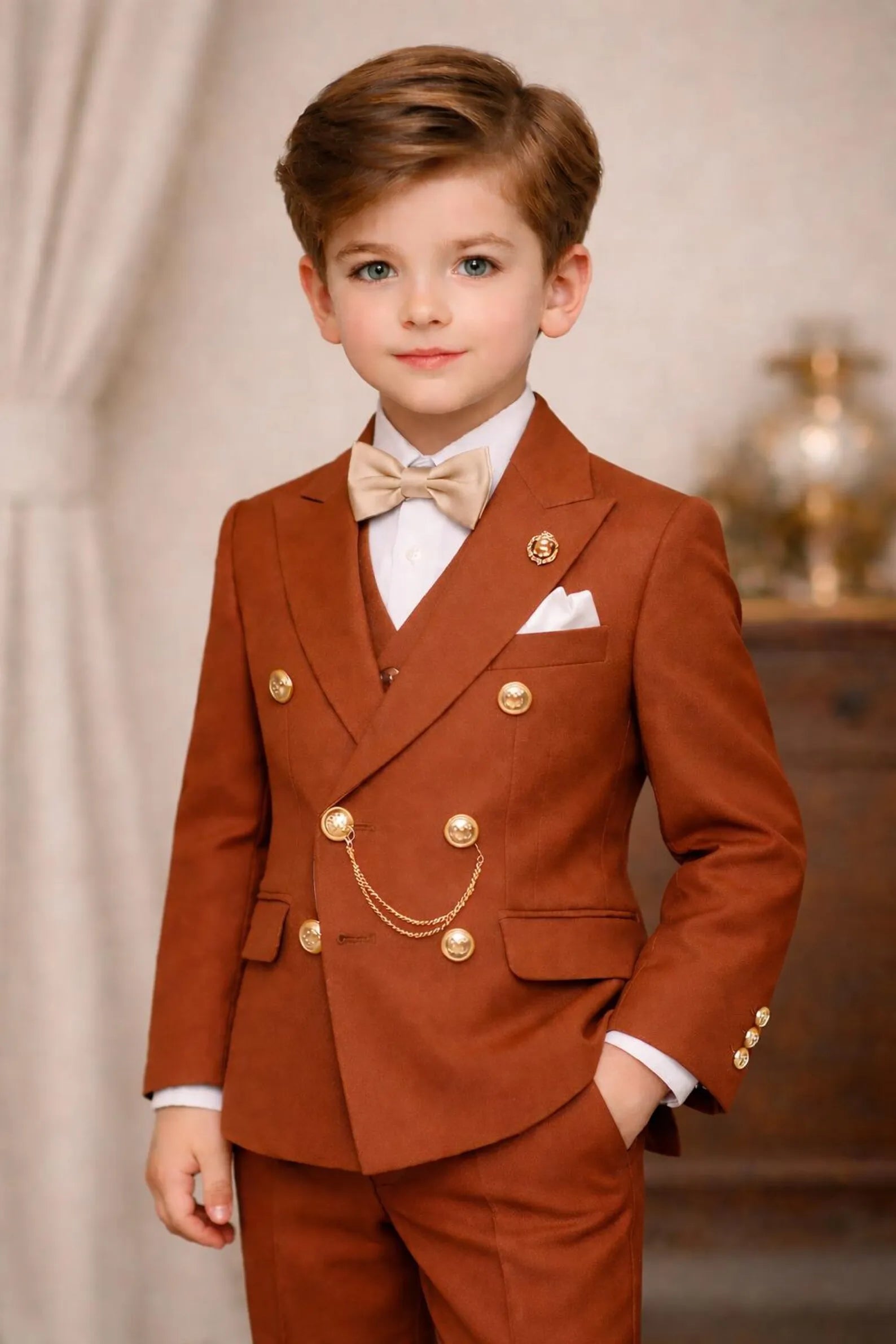 Boys Double Breasted Suit 2 Pieces Wedding Tuxedo Ring Bearer Outfit for Birthday Party Kids Set Custom Made Boy Blazer Pants