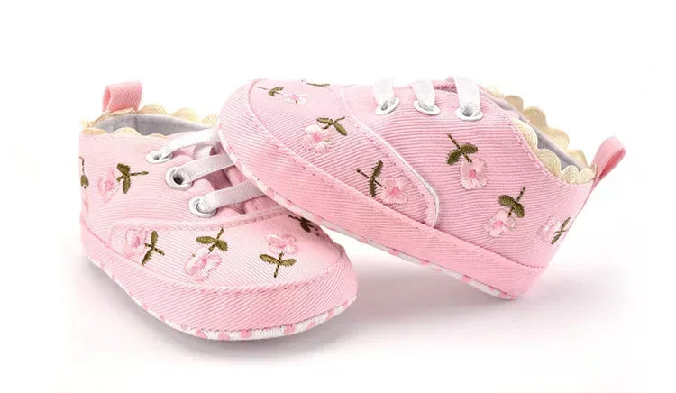 Baby Girls Shoes White Pink Floral Embroidered Soft Soles Shoes Prewalker Walking Toddler Casual Kids Shoes For Dropshipping