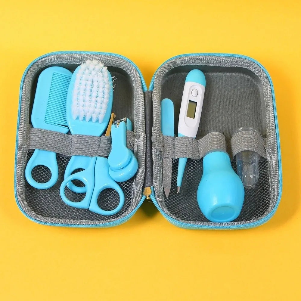 8pcs EVA Bag Baby Health Care Kit Soft Bristle Brush Material Safety Child Care Cleaning Set Nail Clippers Comb Thermometer