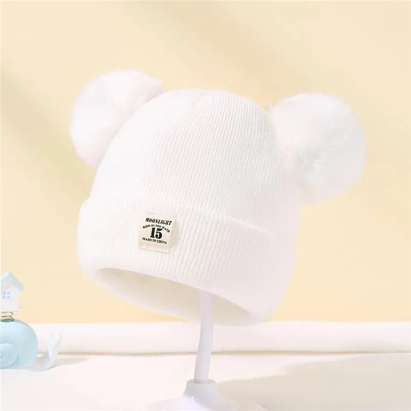 Autumn Winter Baby Warm Knitted Hats With Pom Kids Knit Beanie Hat Solid Color Children Hat For Boys Girls Accessories