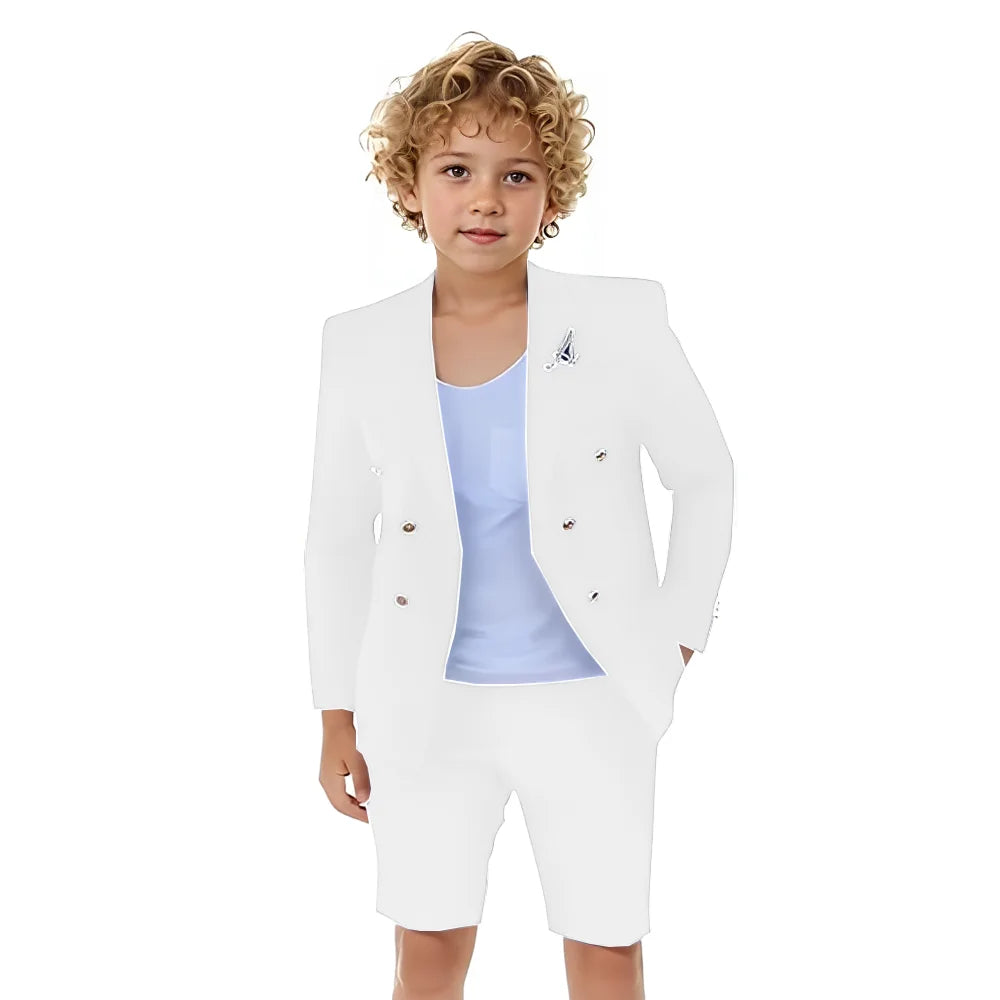 Boys Shorts Suit for Summer 2 Piece Slim Fit Double Breasted Beach Wedding Tuxedo Kids Formal Suit Outfit