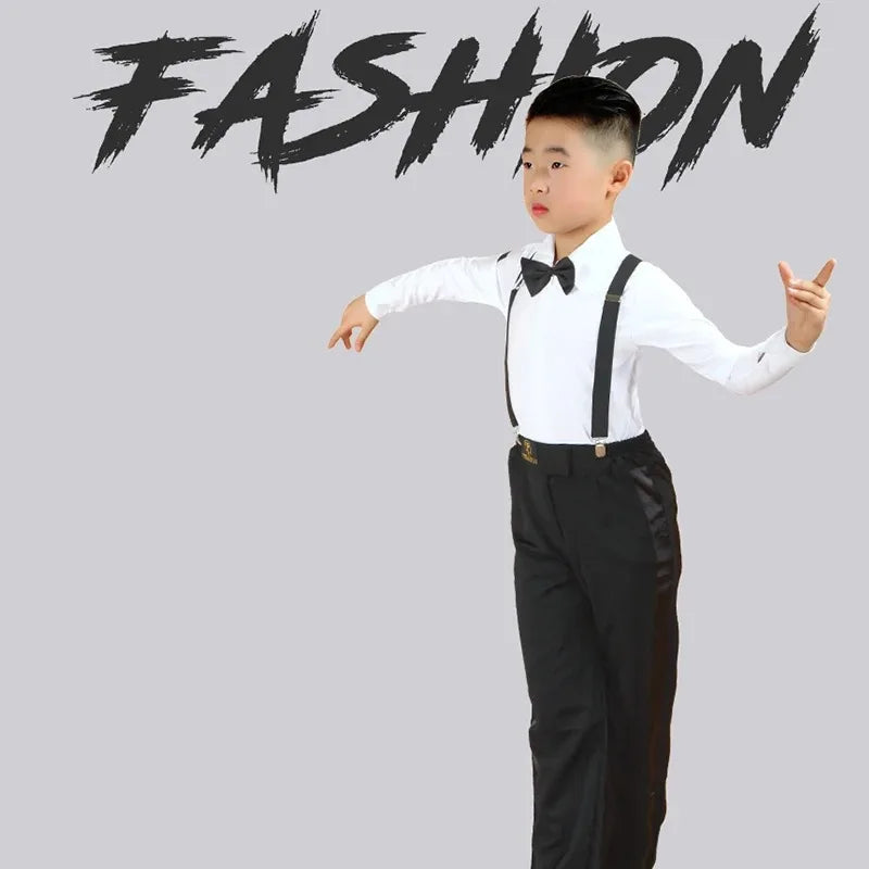 Boy Kids Adult Latin Costume Shirt Pants Tie White Boys Latin Dance Costumes 3 Pieces Suit Modern Ballroom Tango Rumba