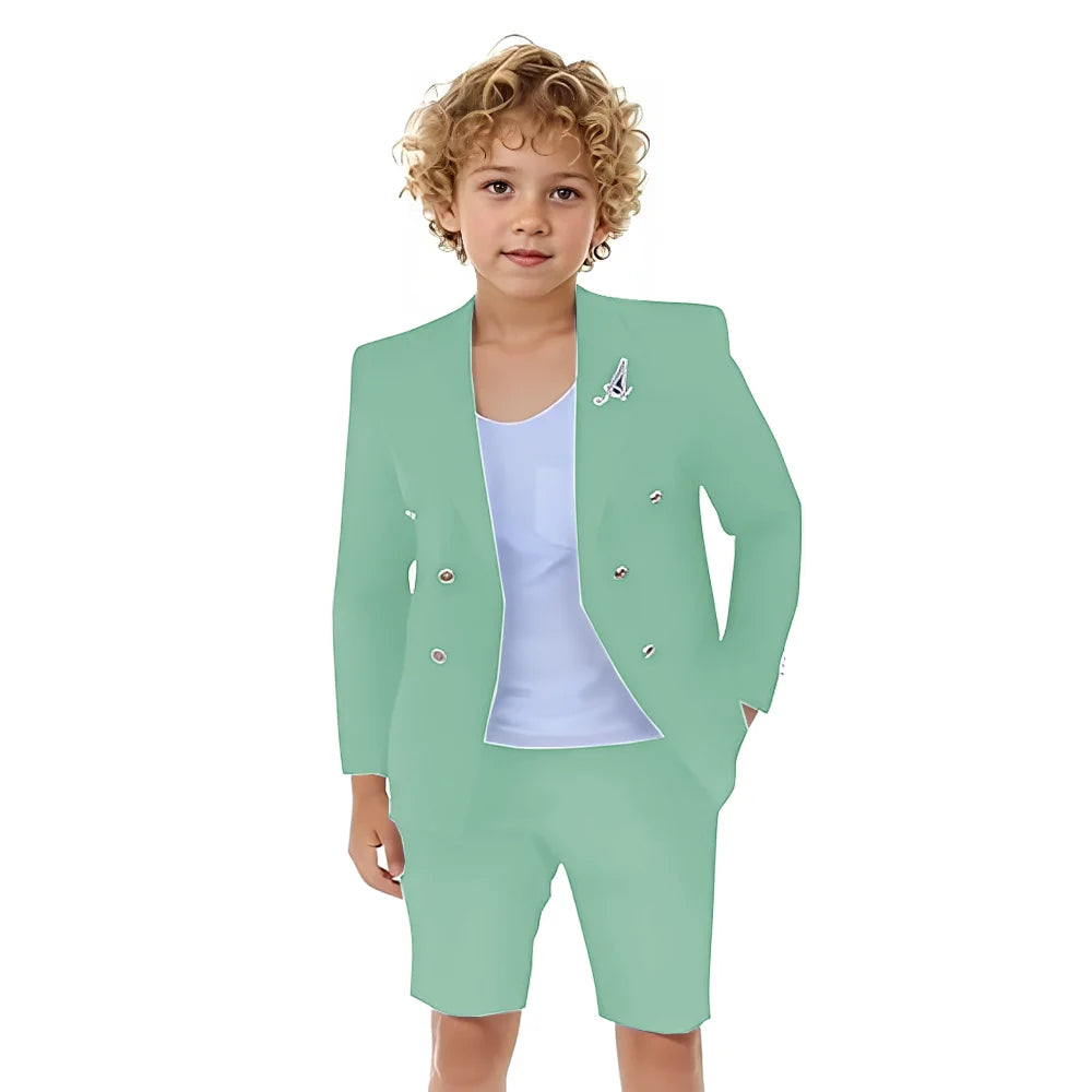 Boys Shorts Suit for Summer 2 Piece Slim Fit Double Breasted Beach Wedding Tuxedo Kids Formal Suit Outfit