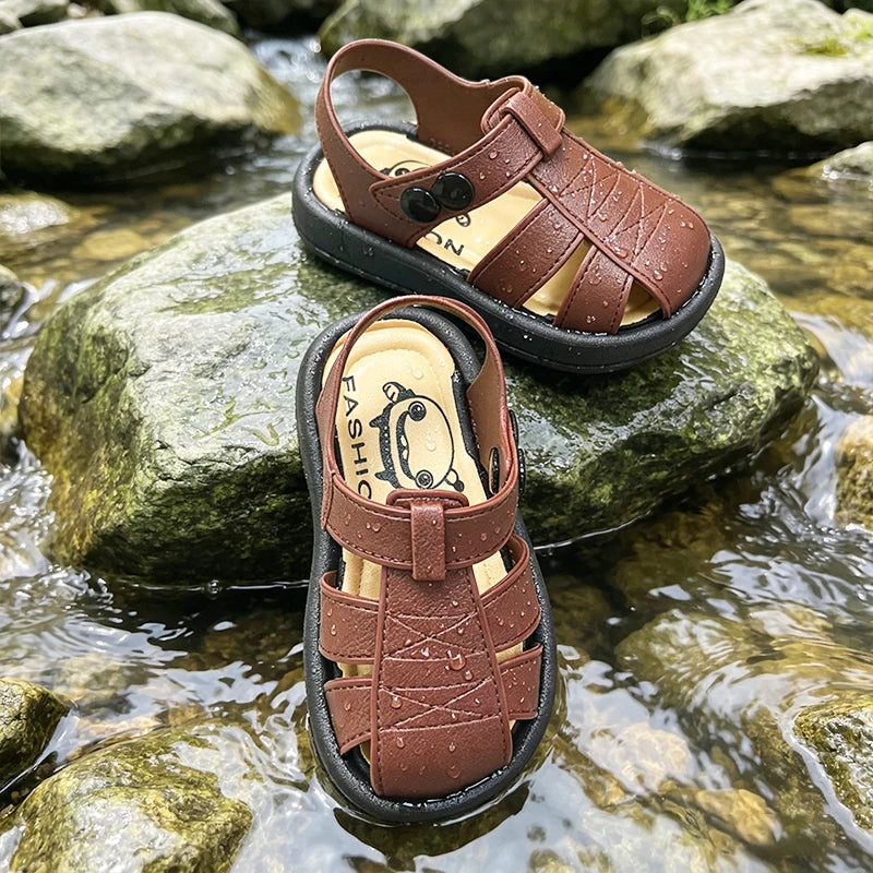 Boys Classic Roman Closed Toe Sandals Soft Non Slip Sole Breathable Summer Kids Casual Beach Daily Walking Shoes