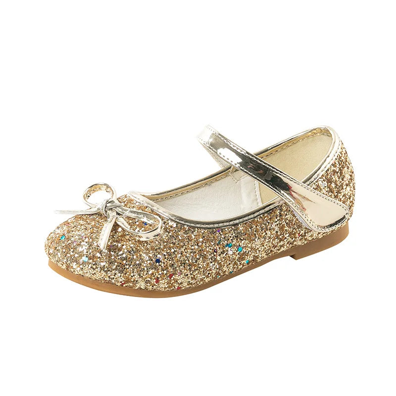 Brand Girl Shoe Autumn Sequins Dress for Girls Bow Princess Shoes Middle Large Child Flat Shoe Versatile Women Shoe Zapatos Niña
