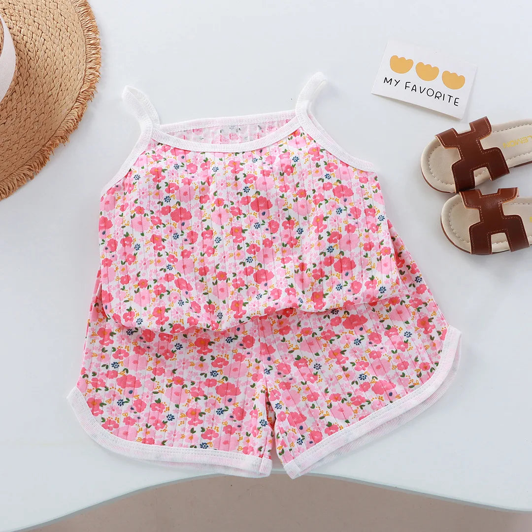 Summer baby girls' baby clothes outfits set thin cotton breathable cool camisole top+shorts suits for girls' baby clothing sets