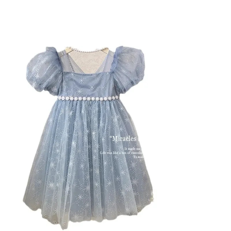 Girls Casual Dresses Summer Dress for Girls Children's Ethereal Puff-Sleeve Tulle Princess Dress Kids Clothes