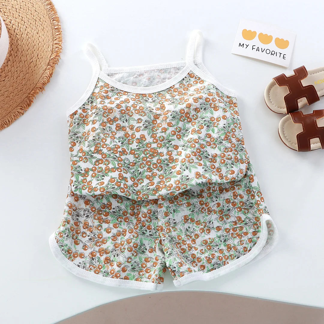 Summer baby girls' baby clothes outfits set thin cotton breathable cool camisole top+shorts suits for girls' baby clothing sets