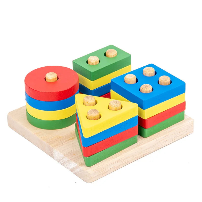 Funny Kids Montessori Wooden Toys Macaron Blocks Learning Toy Baby Music Rattles Graphic Colorful Wooden Blocks Educational Toys