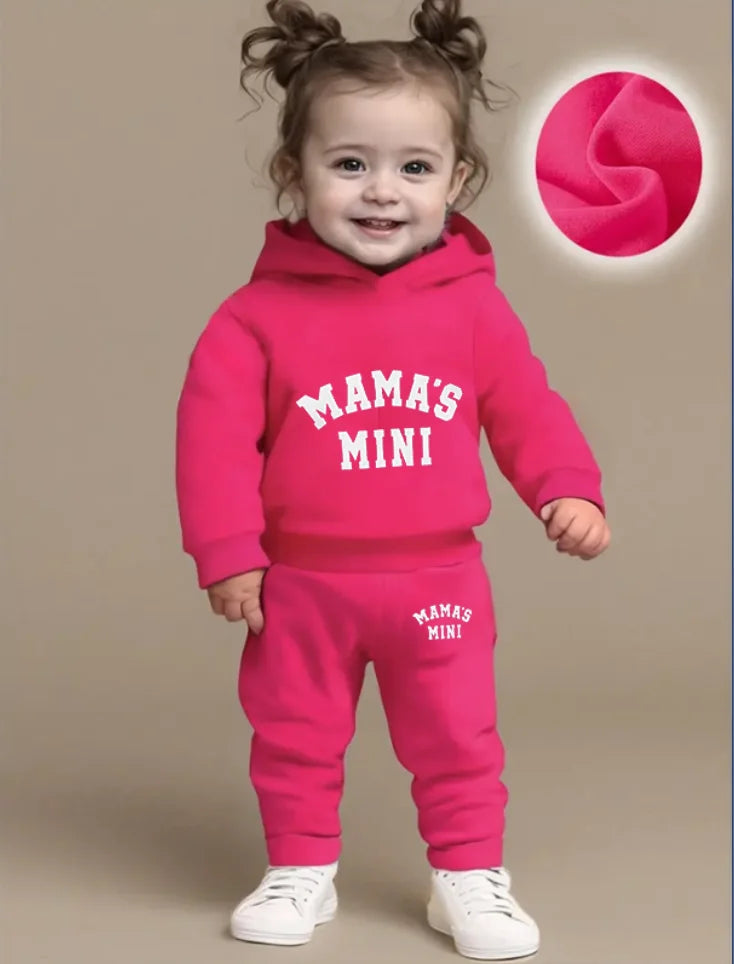 Newborn baby girl Autumn and Winter Edition Mom Little Baby Letter Printed Fleece hoodie and Pants Set