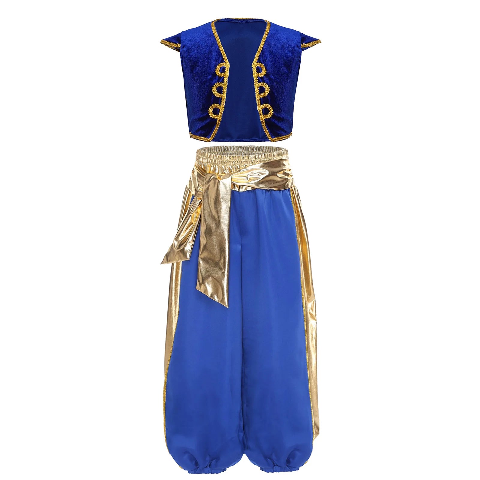 Teen Boys Arabian Prince Dress Up Outfit Halloween Lamp Elf Cosplay Costume Cap Sleeve Vest with Harem Pants Arab Dance Bloomers
