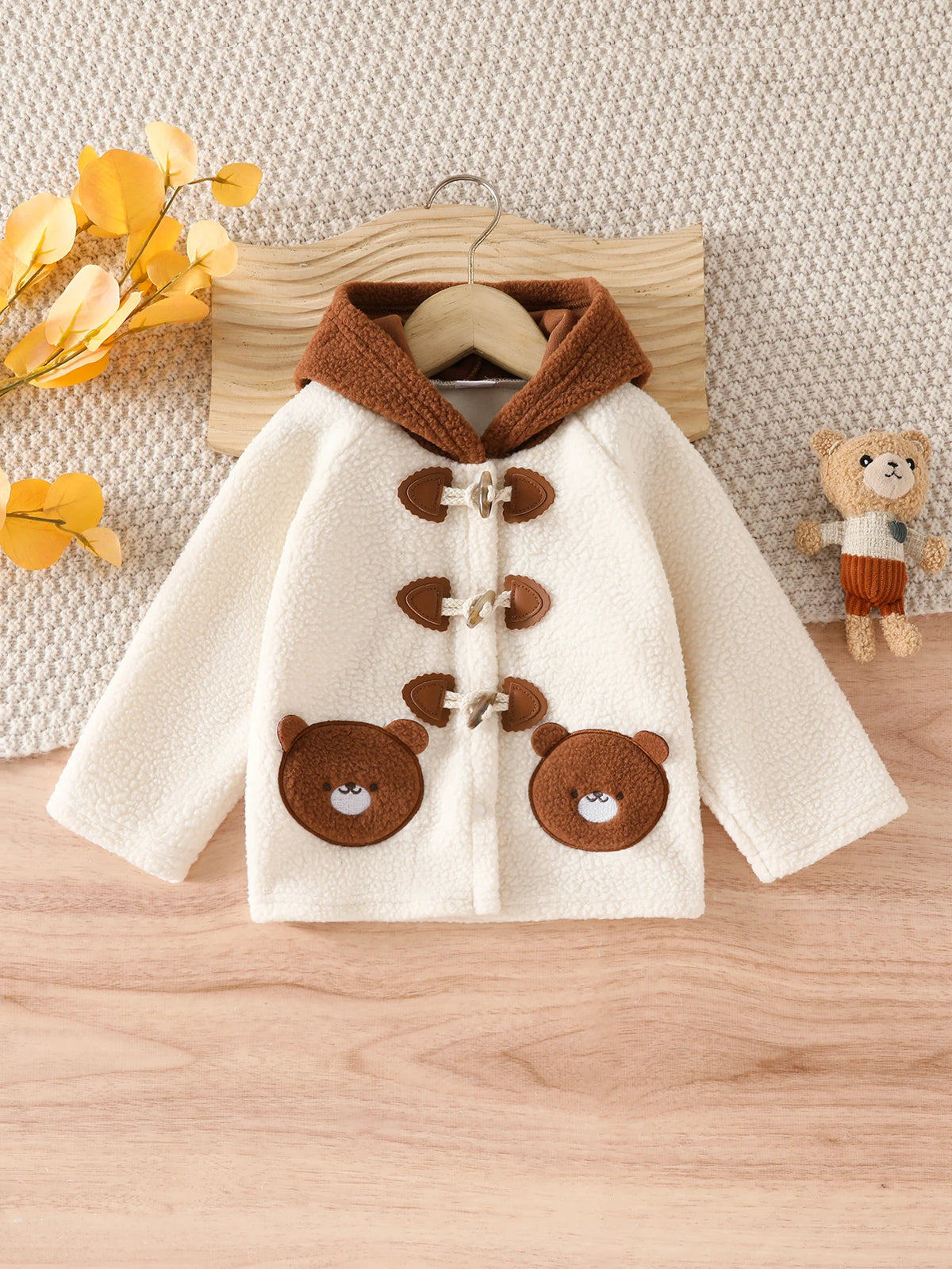 Winter Baby Boys' Cute Casual Teddy Bear Embroidered Fleece Jacket