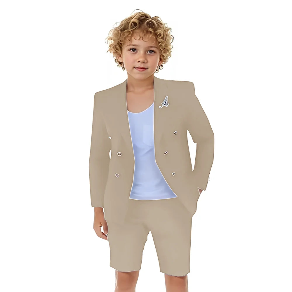 Boys Shorts Suit for Summer 2 Piece Slim Fit Double Breasted Beach Wedding Tuxedo Kids Formal Suit Outfit