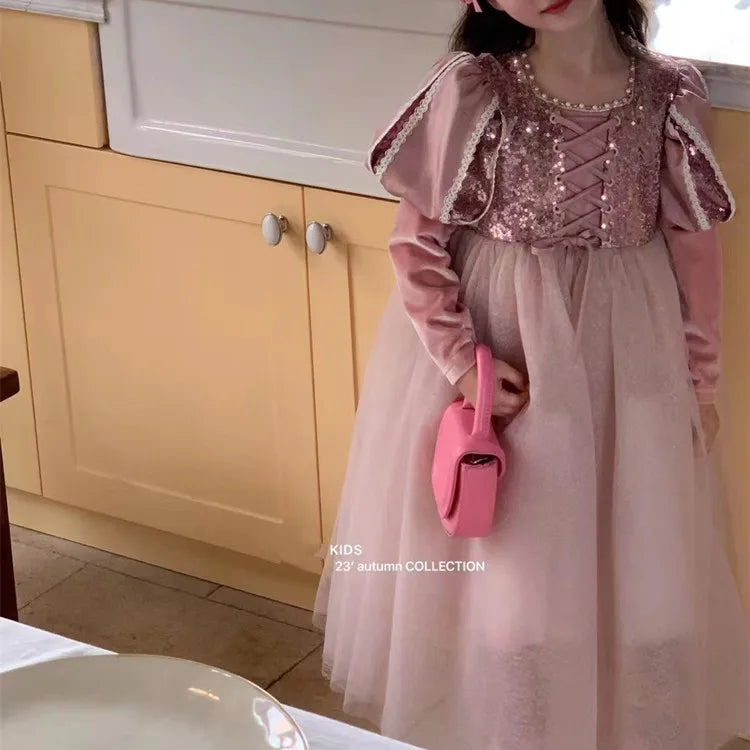 Girls Dress 2023 Spring  Autumn New Western Style Children Trendy Birthday  Little Girl Princess Dress