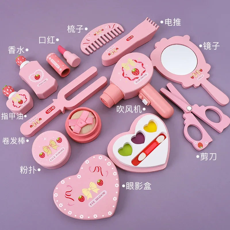 Children Wooden Play House Toys Pink Makeup Bag Simulation Girl Make Up Set Dressing Table Cosmetics Toys Beauty & Fashion Toys