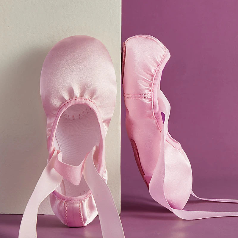 Girls Ballet Shoes Kids Satin Dance Slippers With Ribbon Toddler Soft Split Sole Ballerina Practice Gym Adult Yoga Cat Claw Shoe