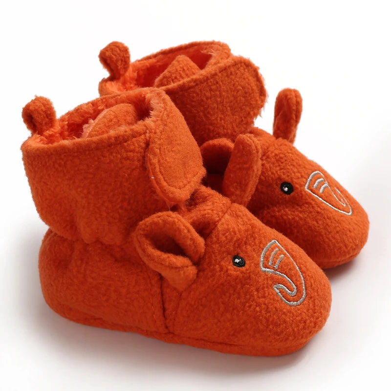 Winter baby's small animal shaped cloth soled cotton shoes with warm and plush thick Velcro baby's walking cotton shoes