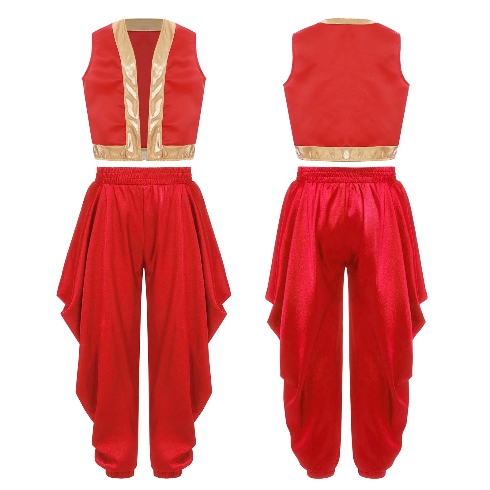 Boys Mythical Arabian Prince Dress Up Loose Vest with Satin Dhoti Pants Baggy Trousers Halloween Carnival Character Cosplay Suit