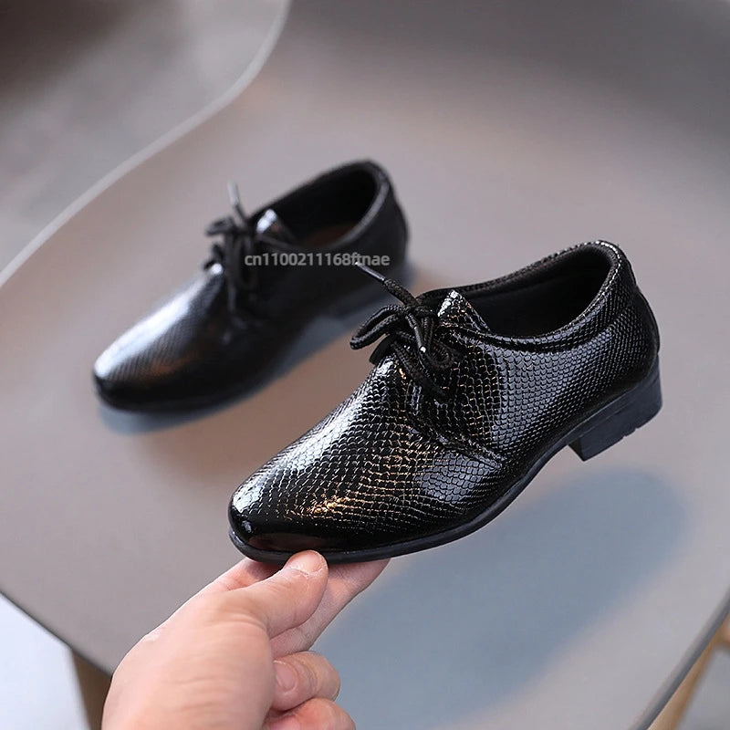 Boys' Dance Leather Shoes New British Style Leather Material Lace Up Children's Student Black Stage Dance Performance Shoes